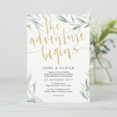 Eucalyptus goud Het avontuur begint met uitnodigin Kaart (Staand voorkant)