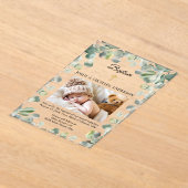 Eucalyptus Goud Kruis Religieus Doopsel Foto Acryl Uitnodigingen (Laagn)