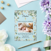 Eucalyptus Goud Kruis Religieus Doopsel Foto Acryl Uitnodigingen (Insitu (Huwelijk))