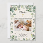 Eucalyptus Goud Kruis Religieus Doopsel Foto Kaart (Voorkant)