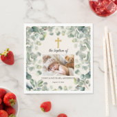 Eucalyptus Goud Kruis Religieus Doopsel Foto Servet (Insitu)