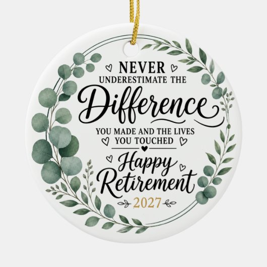 Eucalyptus Goud Loof Happy Pensioen Cadeau Keramisch Ornament (Voorkant)