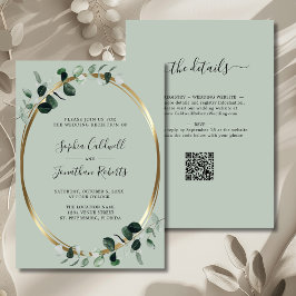 Eucalyptus Goud Metaal Kleur Salie Trouwreceptie Kaart