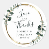 Eucalyptus Goud Metallic Trouw Geschenk Bedankt Ronde Sticker (Voorkant)