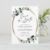 Eucalyptus Goud Moderne Kalligrafie Bruiloft Save The Date (Staand voorkant)
