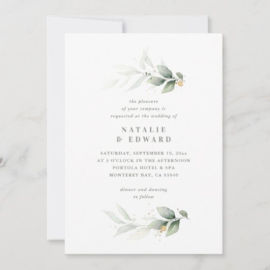 Eucalyptus goud moderne minimale elegante bruiloft (Voorkant)