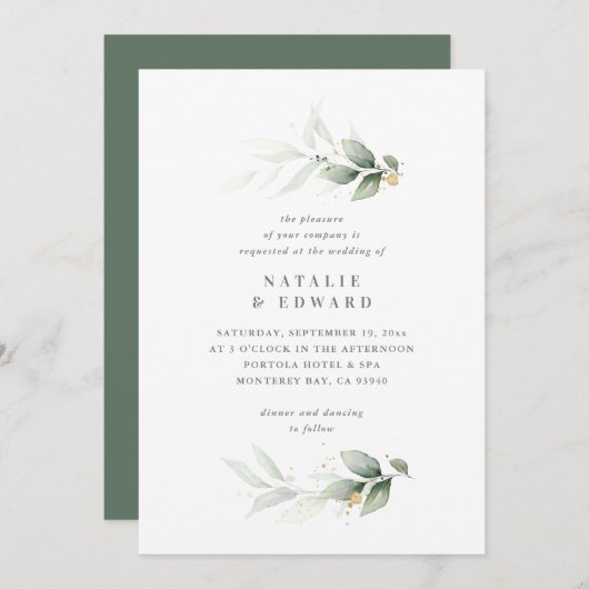 Eucalyptus goud moderne minimale elegante bruiloft (Voorkant / Achterkant)