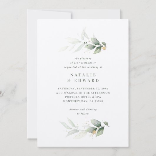 Eucalyptus goud moderne minimale elegante bruiloft (Voorkant)