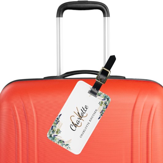 Eucalyptus goud monogram naam bagagelabel