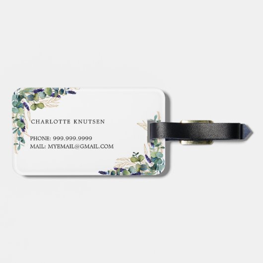 Eucalyptus goud monogram naam bagagelabel (Achterkant horizontaal)