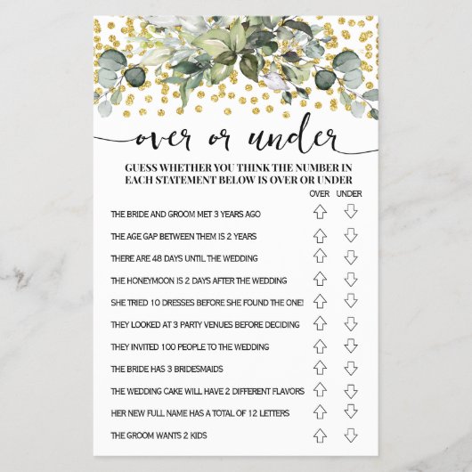 Eucalyptus Goud Over of Onder Douche Spel Kaart (Voorkant)