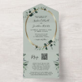 Eucalyptus Goud QR Code RSVP Salie Bruiloft All In One Uitnodiging (Binnen)