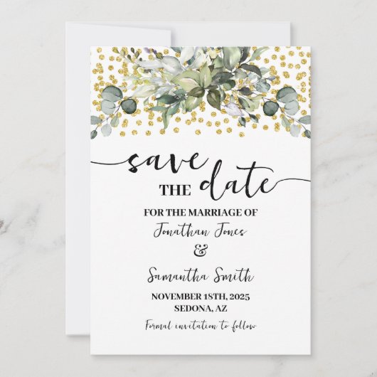 Eucalyptus Goud Save the Date Bruiloft (Voorkant)