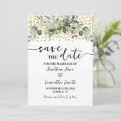 Eucalyptus Goud Save the Date Bruiloft (Staand voorkant)