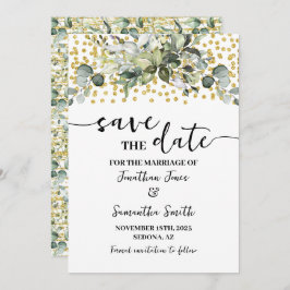 Eucalyptus Goud Save the Date Bruiloft