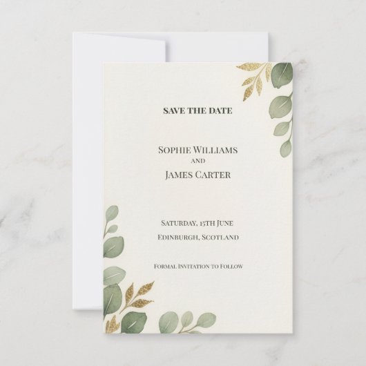 Eucalyptus Goud Save The Date Kaart (Voorkant)