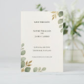 Eucalyptus Goud Save The Date Kaart (Staand voorkant)