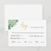 Eucalyptus Goud Script Formele Elegante Trouw RSVP Kaartje (Voorkant / Achterkant)