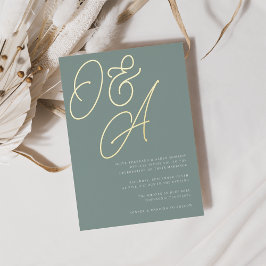 Eucalyptus | Goud Script-monogram huwelijk Folie Uitnodiging