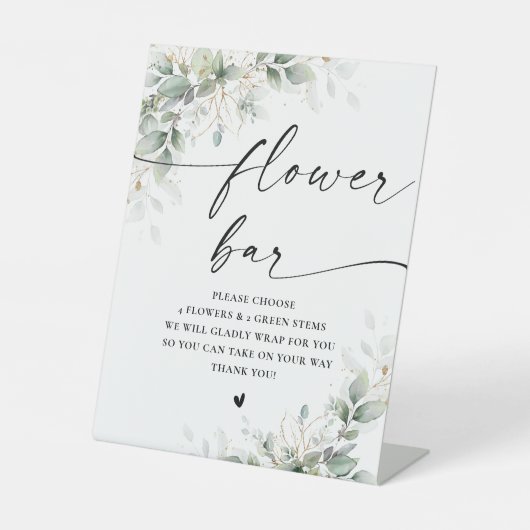 Eucalyptus Goud Vrijgezellenfeest Bloem Bar Teken Reclamebord Met Voetstuk (Voorkant)