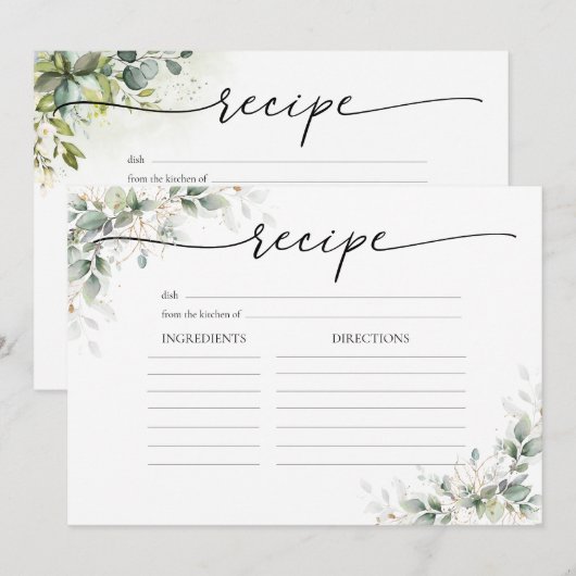 Eucalyptus Goud Vrijgezellenfeest Grote Recept Kaa Kaart (Voorkant / Achterkant)