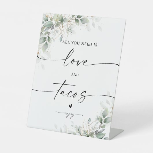 Eucalyptus Goud Vrijgezellenfeest Liefde en Tacos  Reclamebord Met Voetstuk (Voorkant)