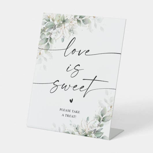 Eucalyptus Goud Vrijgezellenfeest Liefde Is Sweet  Reclamebord Met Voetstuk (Voorkant)