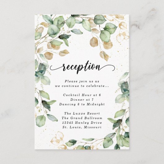 Eucalyptus Goud Watercolor Ontvangst Envelop Auto Informatiekaartje (Voorkant)