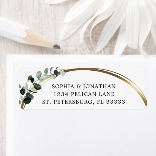 Eucalyptus Goud Wit Bruiloft Retouradres Etiket (Insitu)