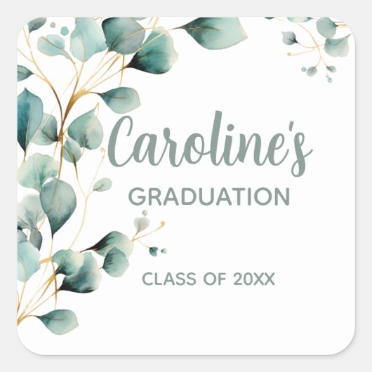 Eucalyptus Gouden Afstuderen  Vierkante Sticker (Voorkant)