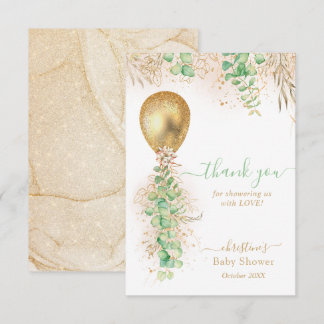Eucalyptus Gouden Ballon Baby Shower Bedankkaart