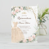 eucalyptus gouden bloemenquinceañera Uitnodiging (Staand voorkant)