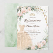 eucalyptus gouden bloemenquinceañera Uitnodiging (Voorkant / Achterkant)