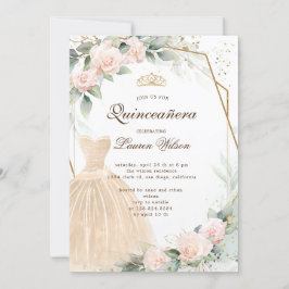 eucalyptus gouden bloemenquinceañera Uitnodiging