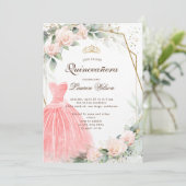 eucalyptus gouden bloemenquinceañera Uitnodiging (Staand voorkant)