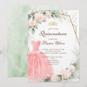 eucalyptus gouden bloemenquinceañera Uitnodiging (Voorkant / Achterkant)