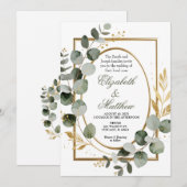 Eucalyptus Gouden Botanische Krans Huwelijksuitnod Kaart (Voorkant / Achterkant)