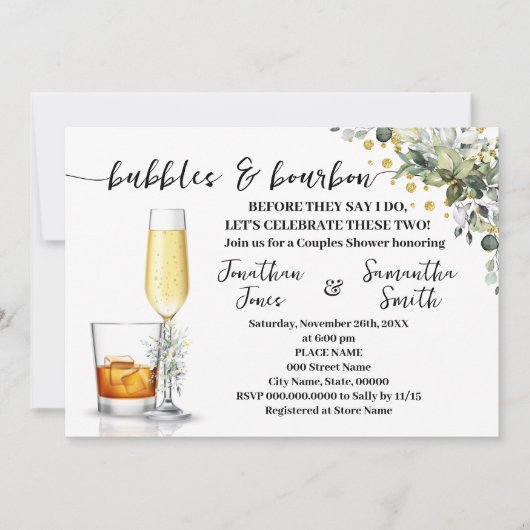 Eucalyptus Gouden Bubbels & Bourbon Koppels Douche Kaart (Voorkant)