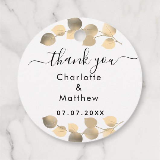 Eucalyptus gouden dank je trouwfeest bedankjes labels (Achterkant)