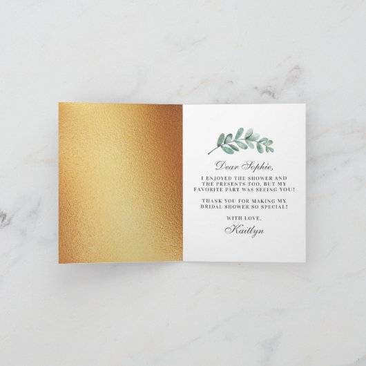 Eucalyptus Gouden Geometrische Bruidsdouche Bedankkaart (Binnen)