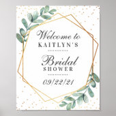 Eucalyptus Gouden Geometrische Bruiloftsborrel Poster (Voorkant)