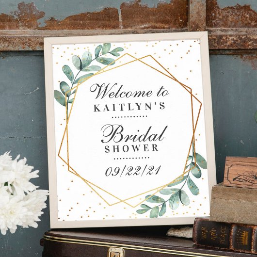 Eucalyptus Gouden Geometrische Bruiloftsborrel Poster