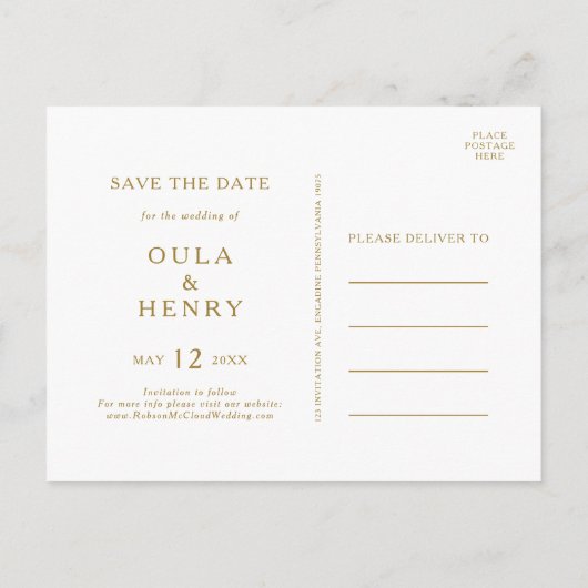 Eucalyptus Gouden Geometrische Save The Date-ansic Uitnodiging Briefkaart (Achterkant)