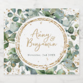 Eucalyptus gouden glitter bruiloft - Code 02 Sparkling Wijnetiket (Enkel label)