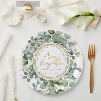 Eucalyptus gouden glitter bruiloft papieren bordje