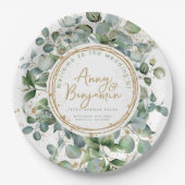 Eucalyptus gouden glitter bruiloft papieren bordje (Voorkant)