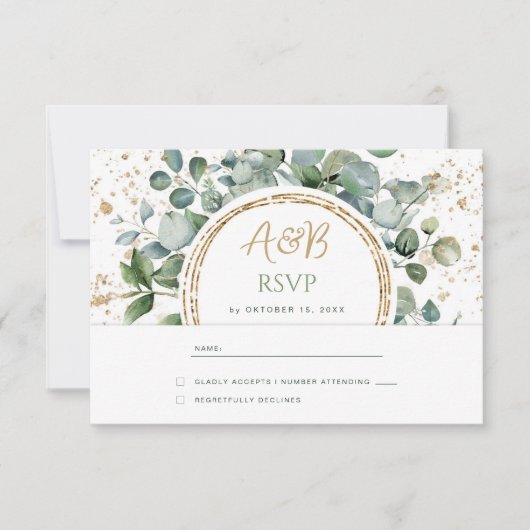 Eucalyptus Gouden Glitter - Green Wedding RSVP 1 (Voorkant)