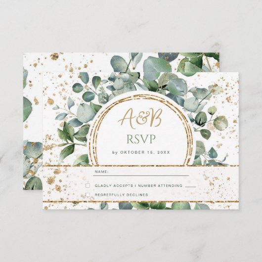 Eucalyptus Gouden Glitter - Green Wedding RSVP 2 (Voorkant / Achterkant)