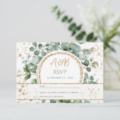 Eucalyptus Gouden Glitter - Green Wedding RSVP 2 Kaartje (Staand voorkant)