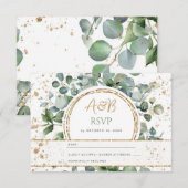 Eucalyptus Gouden Glitter - Green Wedding RSVP 2 Kaartje (Voorkant / Achterkant)